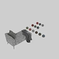 Blue Chaise Lounge With Patterned Upholstery Throw Pillow Blanket And Wooden Legs
