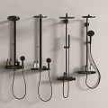 Modern Black Wall Mounted Shower Systems With Handheld Sprayer And Storage Shelf 3d model
