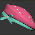 Strawberry Shaped Pink Hat with White Dots Turquoise Band and Yellow Flower Bow