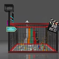 C919 Themed Exhibition Display With Red Frame Black Mesh Fence Neon Signs And Model Planes