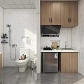 Modern Apartment Interior Featuring Wooden Flooring Sofa Dining Table Washing Machine Windows And Wall Art