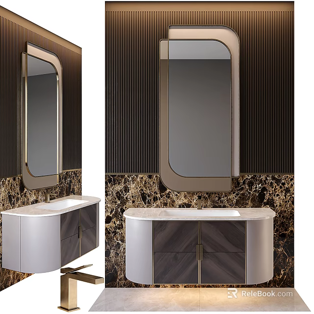 Elegant Modern Bathroom Vanity With Framed Mirror And Marble Wall Cabinet 3d model