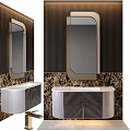 Elegant Modern Bathroom Vanity With Framed Mirror And Marble Wall Cabinet 3d model