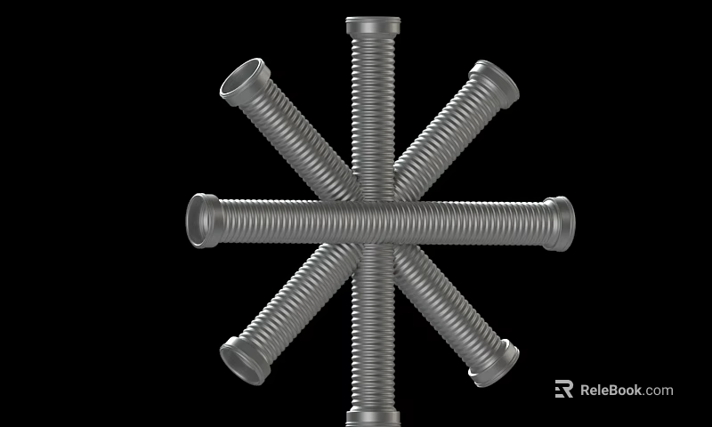 Industrial Metal Flexible Pipes With Interconnected Branches In Cross Shape Structure 3d model 