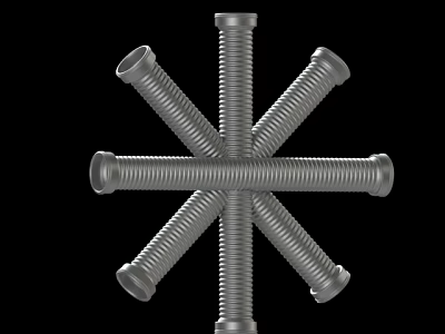Industrial Metal Flexible Pipes With Interconnected Branches In Cross Shape Structure 3d model