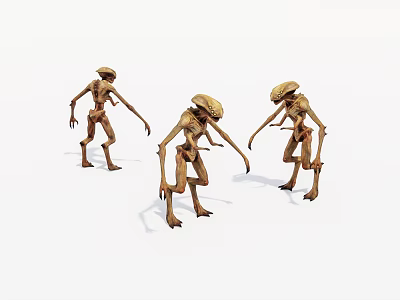Game And Movie Alien Creature Characters With Slender Bodies Large Heads And Elongated Limbs 3d model