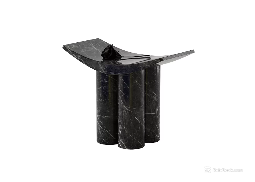 Modern Black Marble Corner Table With Cylindrical Base And Irregular Top 3d model