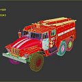 Red Six Wheel Fire Truck With White Stripes And Roof Equipment Design