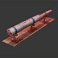 Military Weapon Missile Model With White Body Blue Stripes On Display Stand