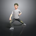 3D Model Boy In Gray T-shirt Jeans And Sneakers With Dynamic Pose On Reflected Floor