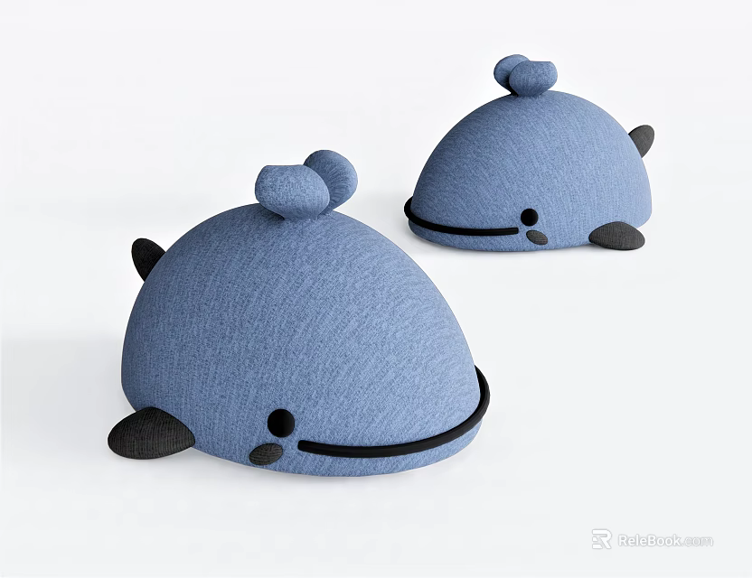 Blue Whale Shaped Fabric Sofa Stools With Cute Eyes And Tail Design 3d model