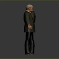 3D Elderly Man Character Front And Back View Wearing Striped Blazer Purple Sweater Dark Pants
