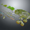 3D Terrain Elements Including Mountain Rocks Trees Bridges And Small Structures