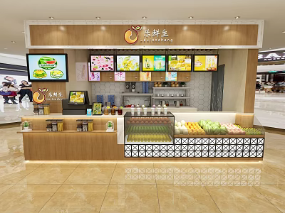 Fresh Fruit Store Interior With Display Shelves Fresh Fruits And Digital Screens 3d model