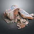 Collapsed Building Ruins With Broken Bricks Rusted Metal Rubble And Debris 3d model