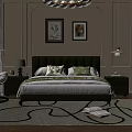 Modern Bedroom Interior With Green Tufted Headboard Wicker Hanging Chair And Wall Art