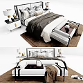 Elegant Modern Double Bed Interior With Nightstands Lamps And Cozy Bedding 3d model
