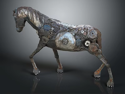 Smart Machine Horse Sculpture Crafted With Gears And Metal Parts 3d model