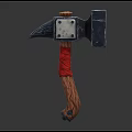 Detailed Fantasy Decorative Hammer With Wooden Handle Red Straps And Metal Head