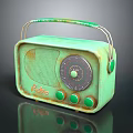 Vintage Green Retro Radio With Classic Design Metal Handle And Round Knobs