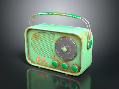 Vintage Green Retro Radio With Classic Design Metal Handle And Round Knobs 3d model