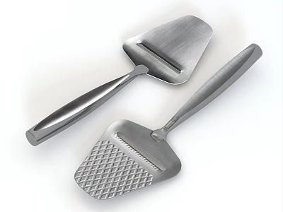 Durable Stainless Steel Kitchen Spatulas With Long Handle And Grid Pattern Surface Design 3d model