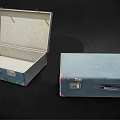 Light Blue Vintage Suitcases Open And Closed With Metal Locks Handles And Interior Lining