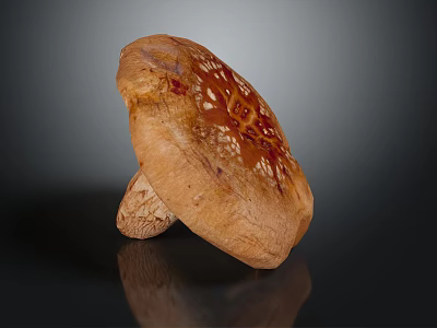 Fresh Single Brown Capped White Spotted Mushroom with Stem on Dark Background 3d model