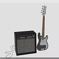 Black Electric Bass Guitar And Amplifier Setup With Cable On White Background 3d model