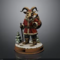 Goat Santa Claus Figurine With Red Outfit Staff Bag And Snowy Base With Small Trees
