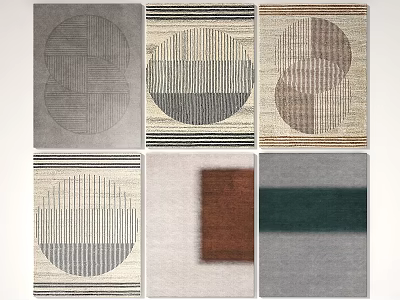 Modern Square Rugs With Geometric Patterns Stripes Circles And Various Neutral Warm Colors 3d model