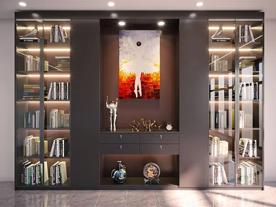 Modern Bookcase Interior Design With Multiple Shelves Books And Decorative Items 3d model