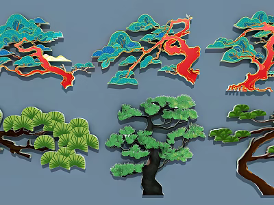 Three Dimensional Modern Pine Tree Pendant Decorations In Different Colors And Shapes 3d model