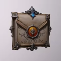 Decorative Ornate Panel With Carved Patterns Central Circular Emblem Blue Gemstone And Metal Corners