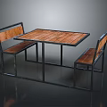 Outdoor Table With Wooden Tabletop Metal Frame And Two Matching Chairs Featuring Wooden Seats Backrests