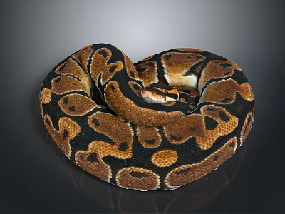 Beautiful Coiled Brown and Black Patterned Snake on Dark Background 3d model