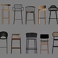Modern Stylish Bar Stools With Various Designs Different Materials And Sleek Structures 3d model