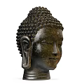 Intricate Bronze Buddha Head Sculpture With Serene Facial Expression And Detailed Ear Design
