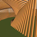 Wooden Strip Archway Garden Landscape With Lush Green Grass And People Walking
