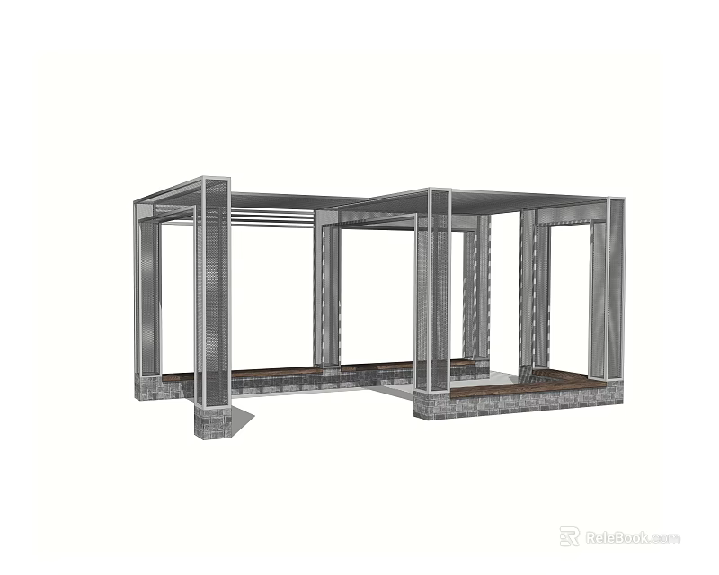Modern Garden Landscape Open Structure With Metal Frame And Glass Panels 3d model 