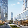 Modern High Rise Office Buildings With Green Spaces And Urban Gardens