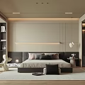 Modern Bedroom Interior Design With Bed Nightstand Closet And Decorative Lighting
