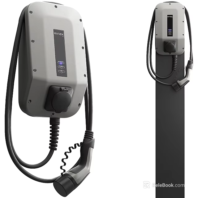 Wall Mounted EV Charger Featuring Digital Display Control Knob And Coiled Cable 3d model 