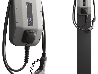 Wall Mounted EV Charger Featuring Digital Display Control Knob And Coiled Cable 3d model