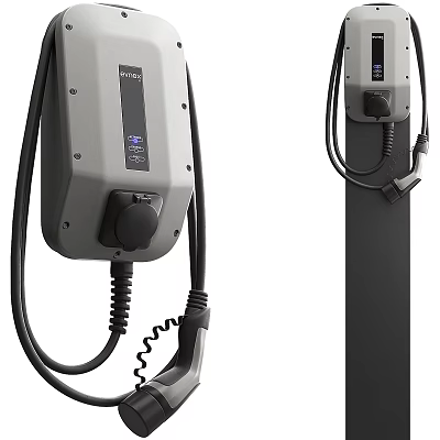 Wall Mounted EV Charger Featuring Digital Display Control Knob And Coiled Cable 3d model