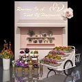 Romantic Flower Display With Shelves Cart And Colorful Potted Plants