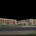 Modern School Buildings Exterior Design With Connected Structures Greenery Trees And Road 3d model