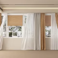 Beige and White Linen Curtains with Roller Blinds and Natural Light in Bright Interior