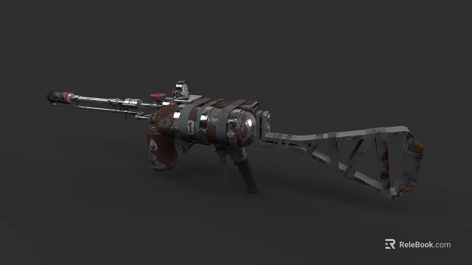 Vintage Mechanical Weapon With Long Barrel And Metallic Red Brown Components 3d model 