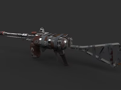 Vintage Mechanical Weapon With Long Barrel And Metallic Red Brown Components 3d model